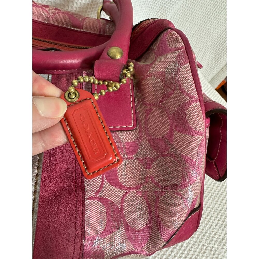 Vintage Coach Signature Pink Metallic Silver Splash Boston Satchel Bag Y2K 2186 - Picture 12 of 16